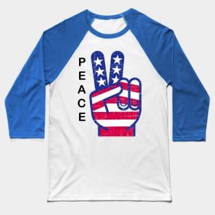 PATRIOTIC PEACE SIGN RED WHITE AND BLUE RETRO (word: PEACE) Baseball T-Shirt